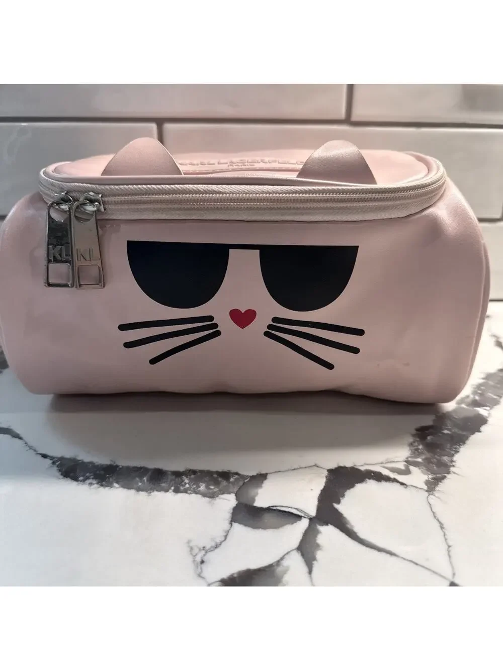 Karl Lagerfeld Maybelle Kat Pink Toiletry Makeup Bag RARE